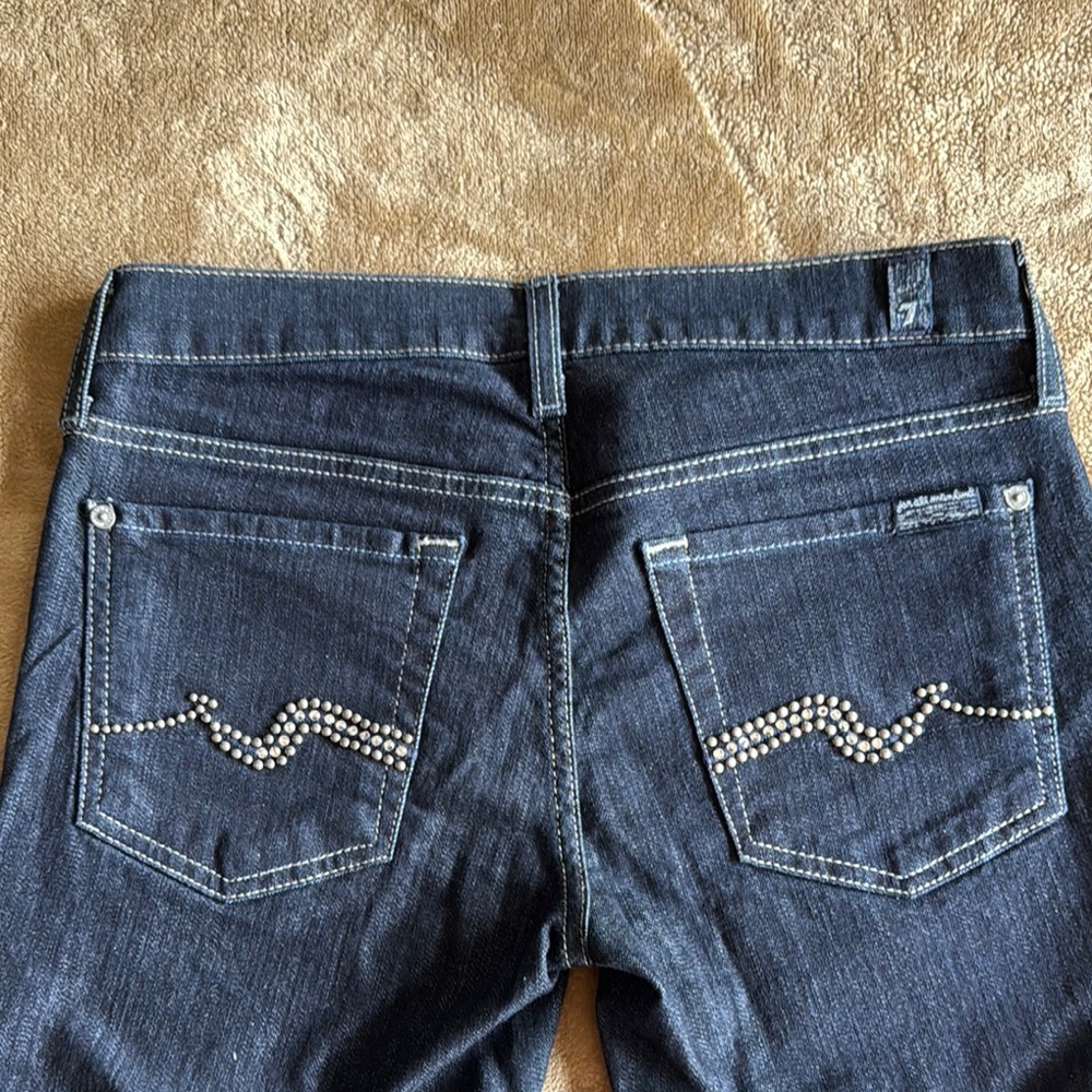 7 For All Mankind Blue Boot Cut Jeans with Decorative Stitching